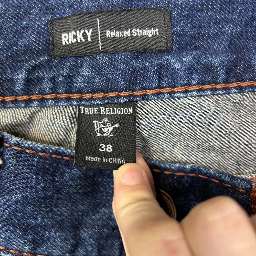 True Religion Ricky Relaxed Straight Jeans Mens 38 Blue Good Western Denim